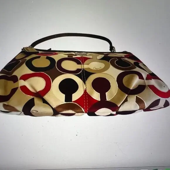 Coach Satin Multi Colored Monogram Clutch Wristlet - Picture 3 of 4